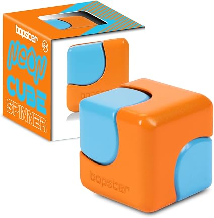 Bopster Cube Spinning Fidget Toy - Neon Orange Blue CSN03
