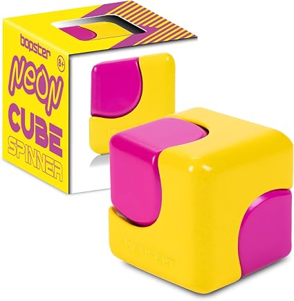 Bopster Cube Spinning Fidget Toy - Neon Pink Yellow CSN04