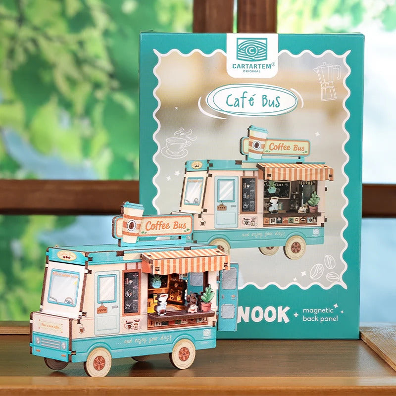Cartartem Cafe Bus Mini Book Nook DIY 3D Wooden Puzzle Kit CT102