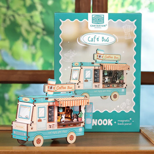 Cartartem Cafe Bus Mini Book Nook DIY 3D Wooden Puzzle Kit CT102