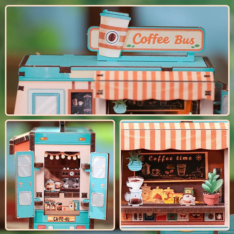 Cartartem Cafe Bus Mini Book Nook DIY 3D Wooden Puzzle Kit CT102