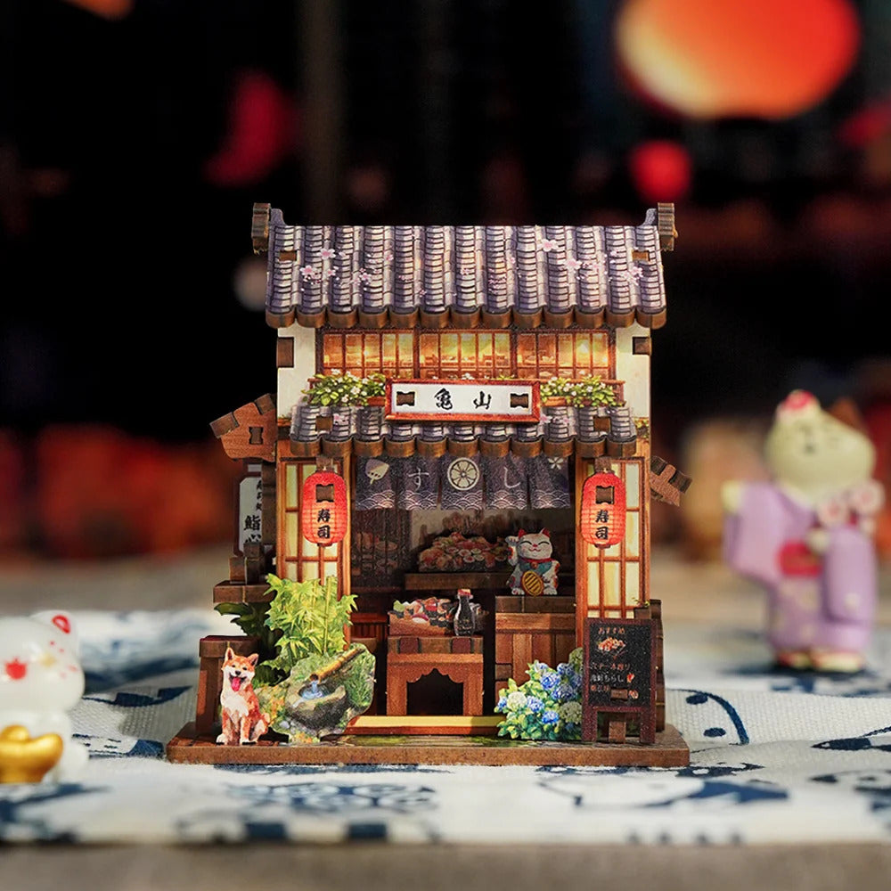 Cartartem Japanese Sushi Mini Book Nook DIY 3D Wooden Puzzle Kit CT112