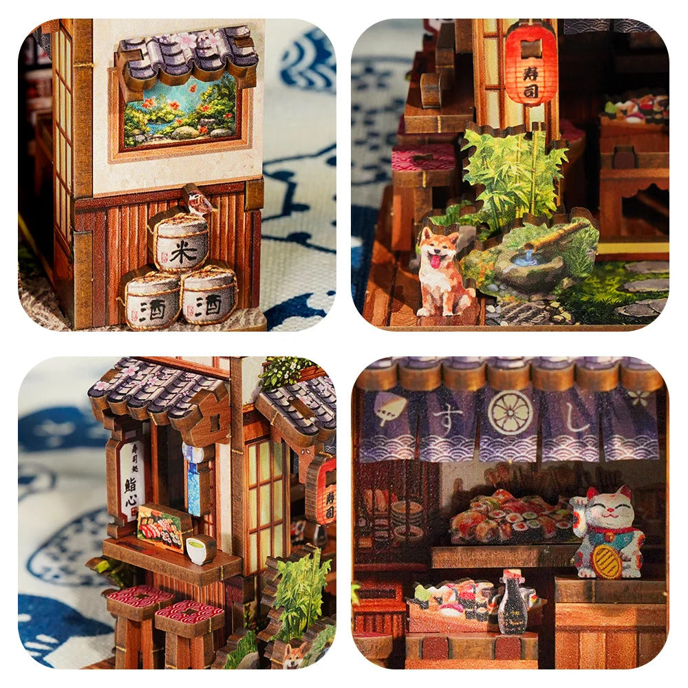 Cartartem Japanese Sushi Mini Book Nook DIY 3D Wooden Puzzle Kit CT112