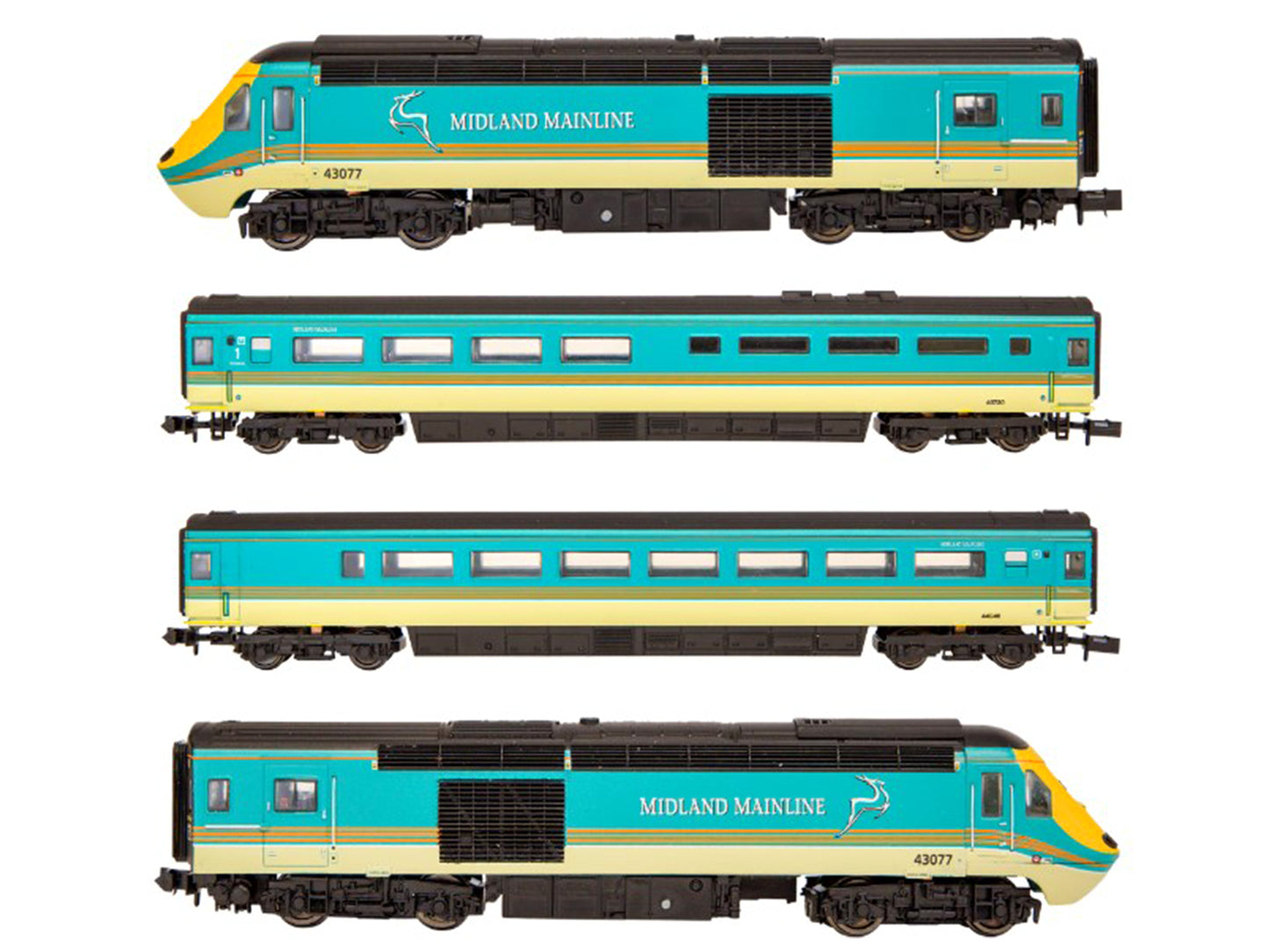 Dapol Class 43 HST 4 Car Set 43066/077 Midland Mainline DA2D-019-015 N Gauge