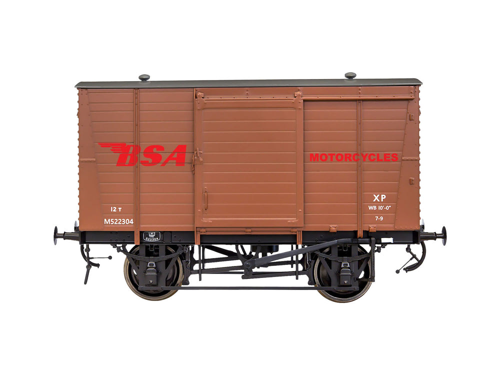 Dapol LMS Standard 12t Van BSA Motorcycles Weathered DA7F-065-009W O Gauge