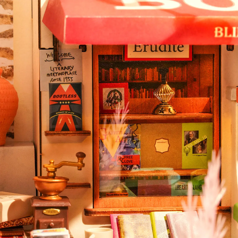 ROBOTIME Rolife Corner Bookstore DIY Miniature Dollhouse DG164