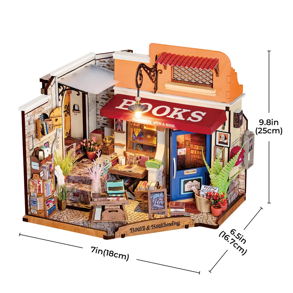 ROBOTIME Rolife Corner Bookstore DIY Miniature Dollhouse DG164
