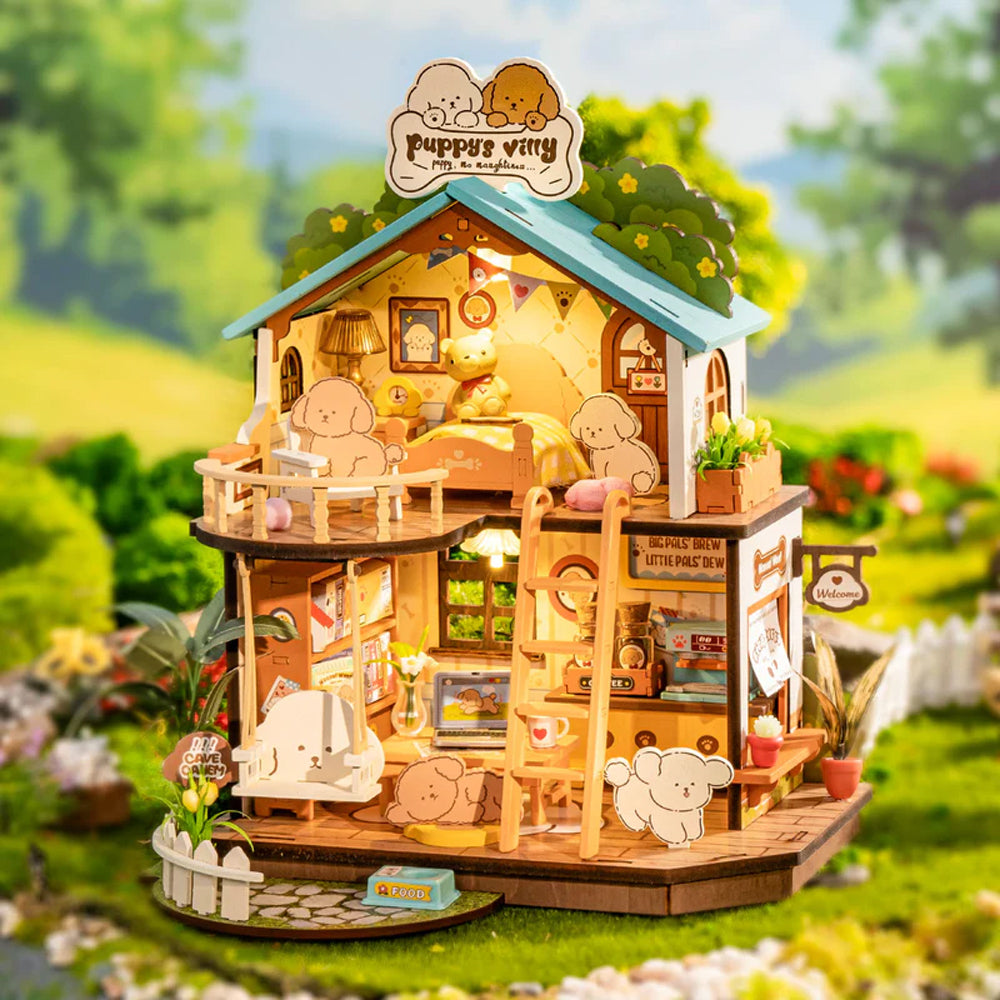 ROBOTIME Rolife Puppy's Cozy Villa DIY Miniature Dollhouse Model Kit DG169