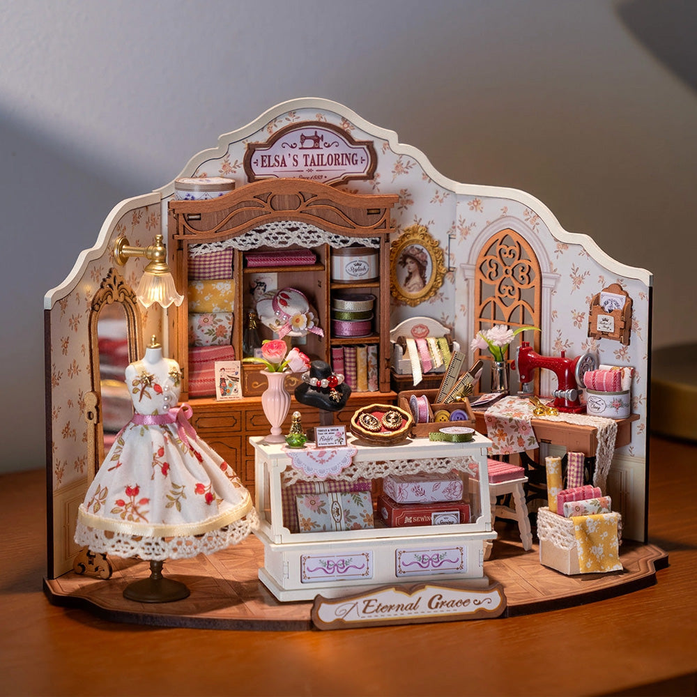 Rolife Elsa's Tailoring Haberdashery DIY Miniature House Wooden Model Kit DG178