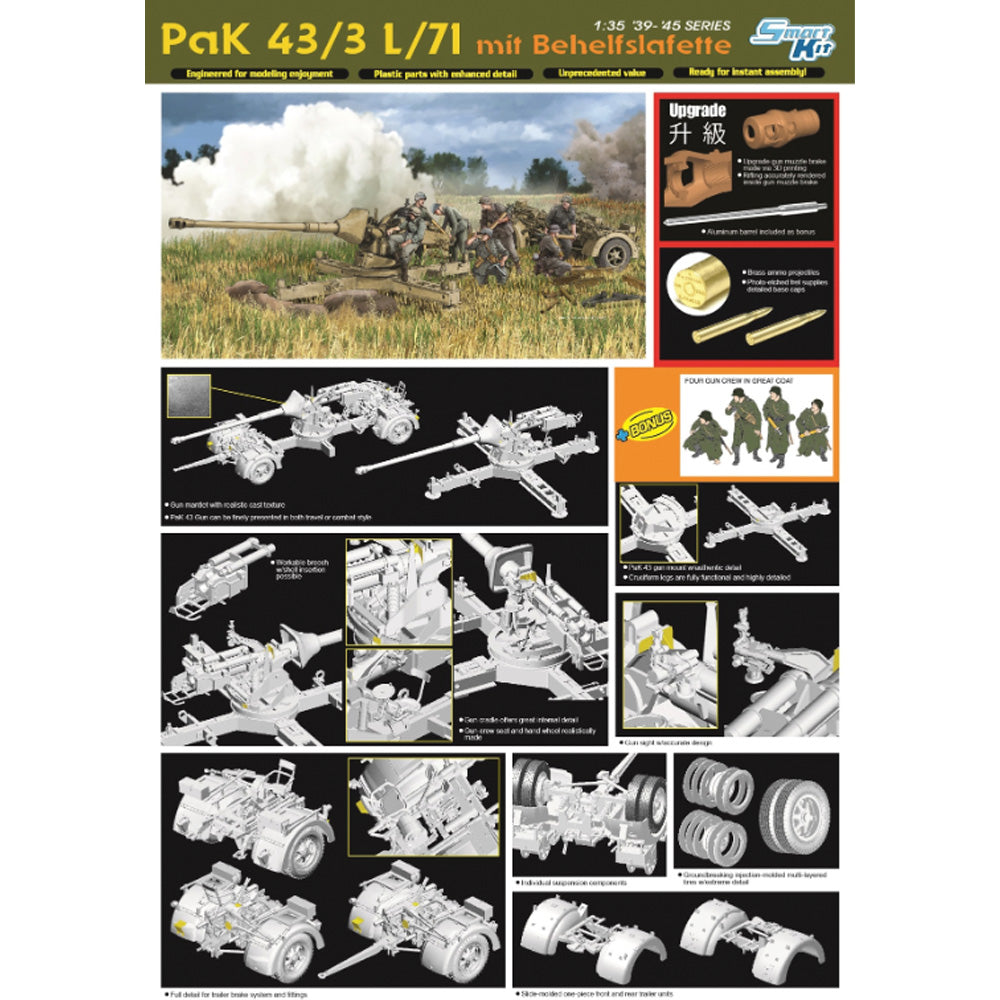 Dragon 6522 PaK 43/3 L/71 mit Behelfslafette 1:35 Model Kit