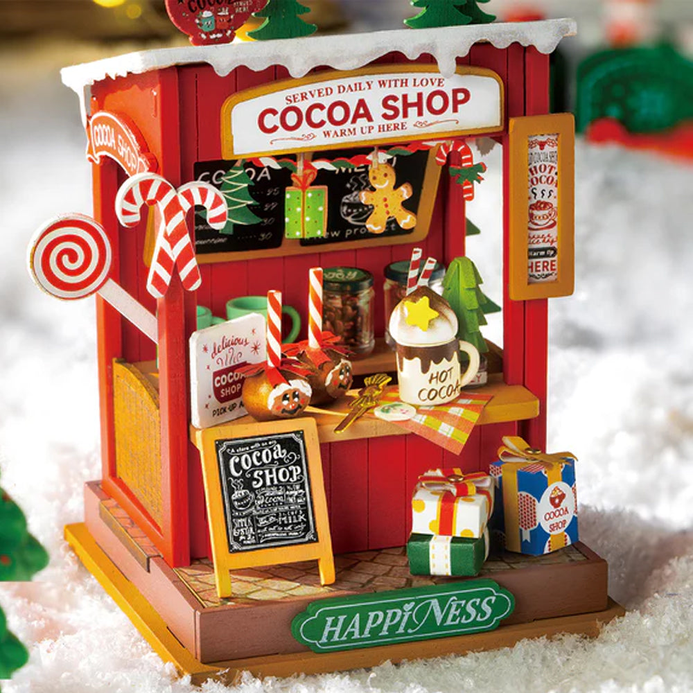 ROBOTIME Rolife Cocoa Hot Chocolate Shop Stand DIY Miniature Dollhouse DS042