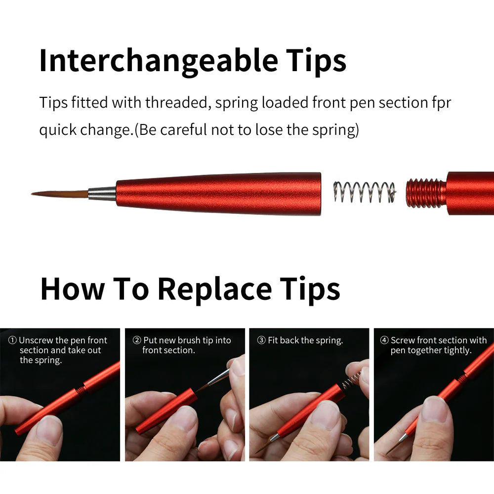 DSPIAE Aluminium Paint Brush for Fine Replacement Tips - Red AT-FB01