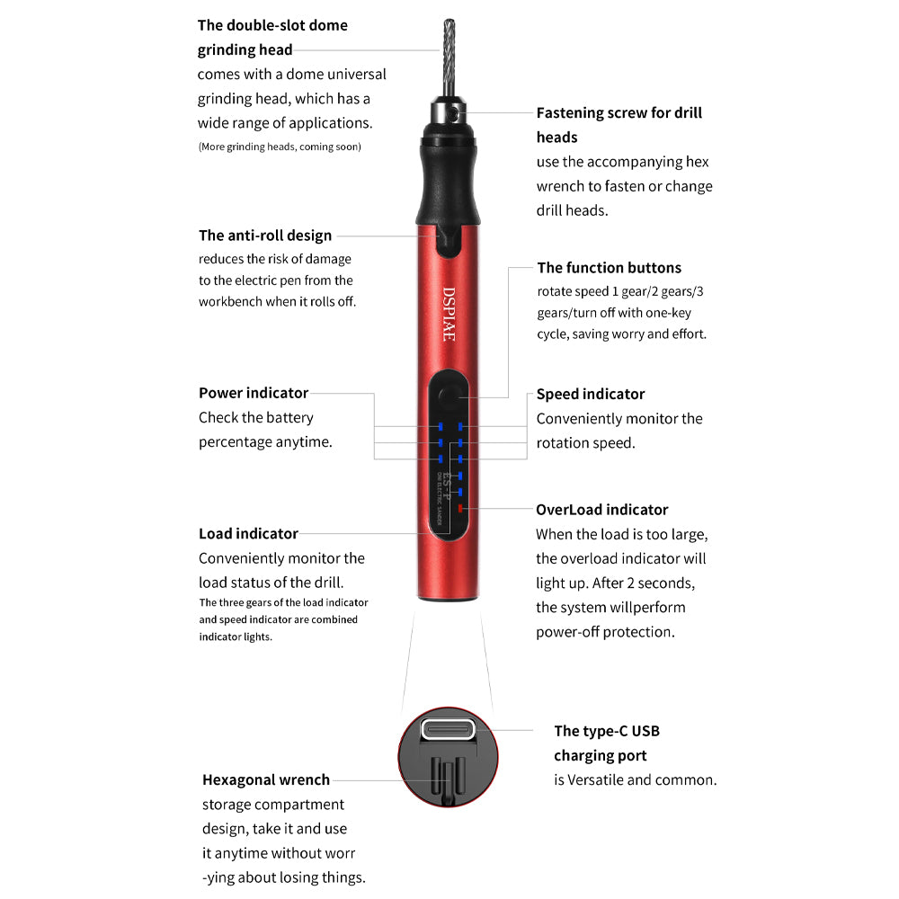 DSPIAE Portable Electric Sanding/Drill Pen Rotary Tool ES-P