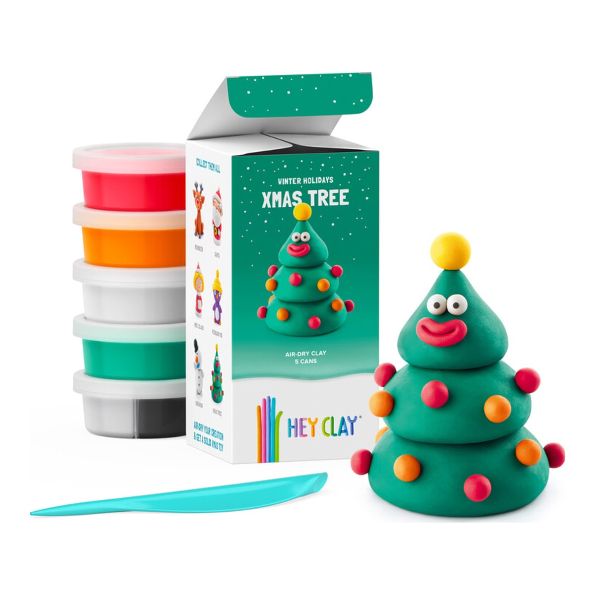 Hey Clay Winter Holidays Xmas Tree 5-Can Set E73837ED