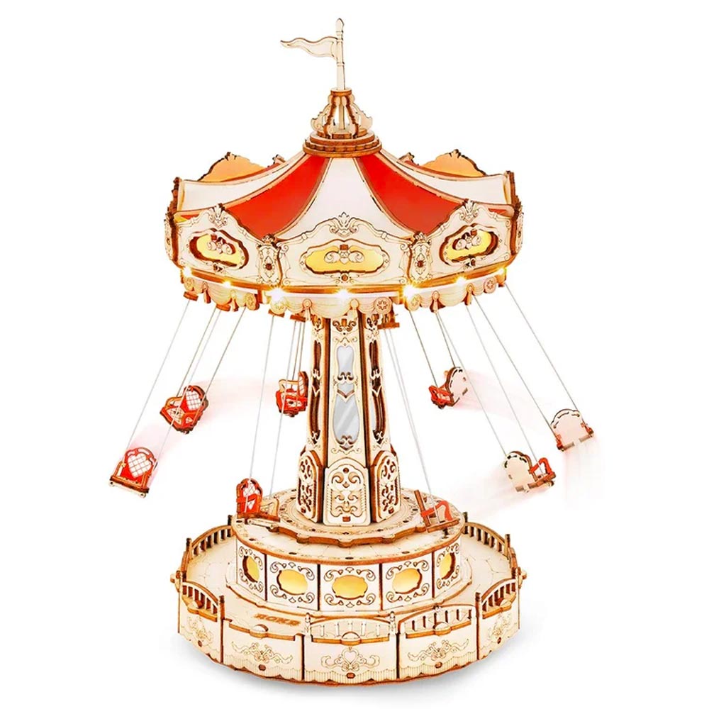 ROBOTIME ROKR Swing Ride Fairground Music Box DIY Wooden Puzzle Model Kit EA02