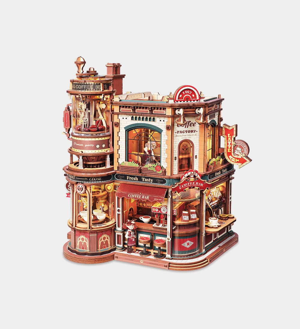 ROKR Dream Coffee Factory Music Box 3D Wooden Puzzle Model Kit EAB02
