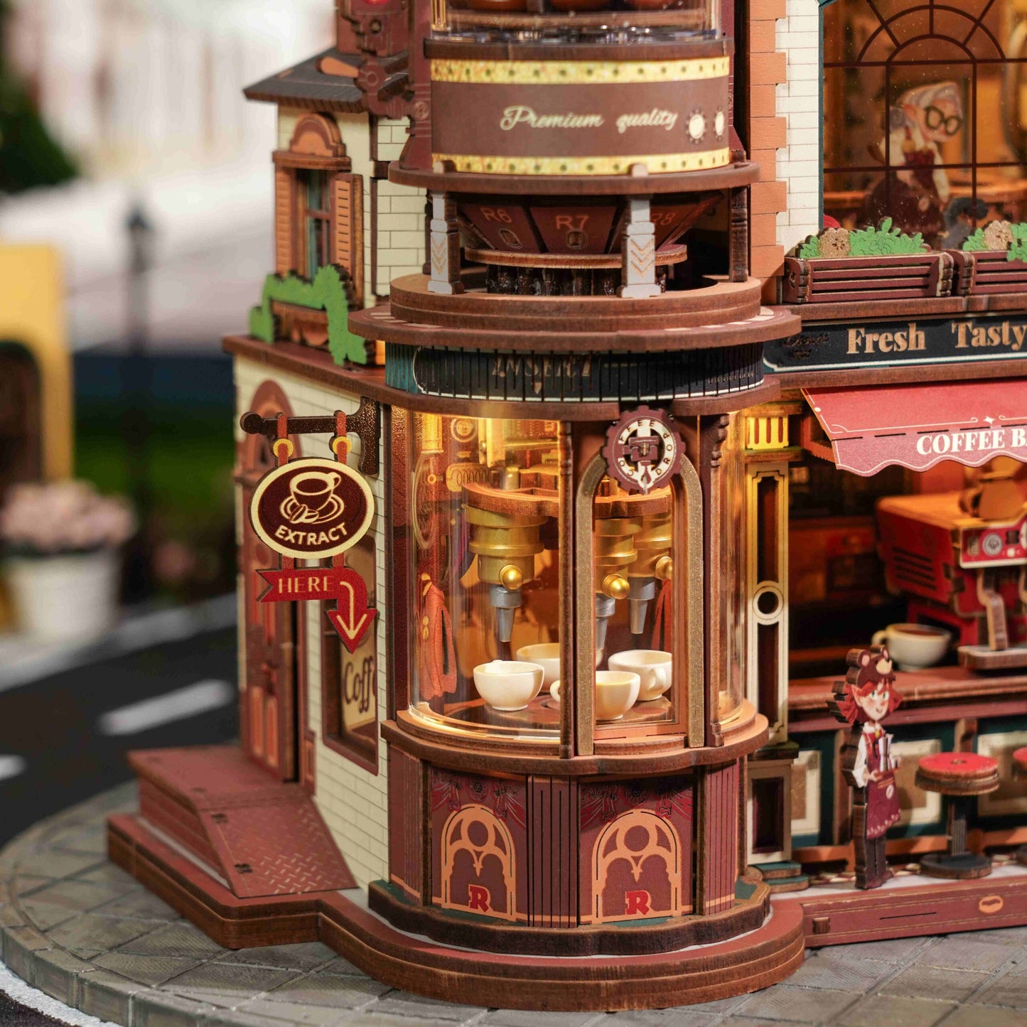 ROKR Dream Coffee Factory Music Box 3D Wooden Puzzle Model Kit EAB02