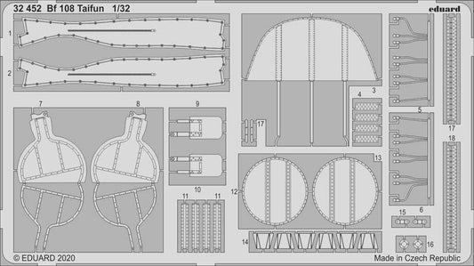 Eduard 32452 Etched Aircraft Detailling Set 1:32 Messerschmitt Bf-108 Taifun