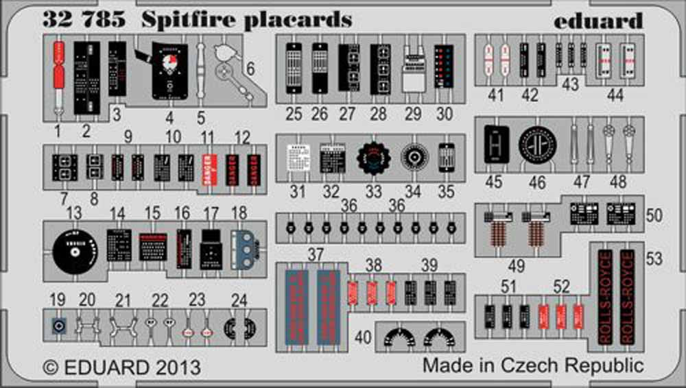 Eduard 32785 Etched Aircraft Detailling Set 1:32 Supermarine Spitfire Placards