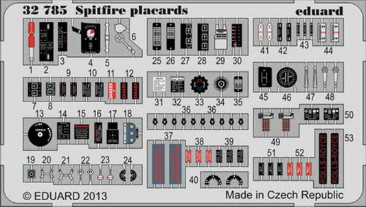 Eduard 32785 Etched Aircraft Detailling Set 1:32 Supermarine Spitfire Placards