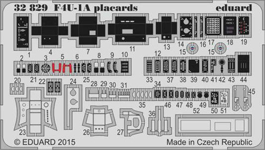 Eduard 32829 Etched Aircraft Detailling Set 1:32 Vought F4U-1A Corsair placards