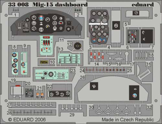 Eduard 33008 Etched Aircraft Detailling Set 1:32 Mikoyan MiG-15bis instrument pa