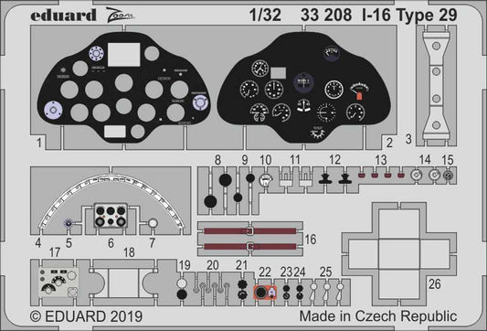 Eduard 33208 Etched Aircraft Detailling Set 1:32 Polikarpov I-16 type 29
