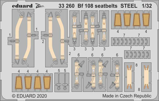 Eduard 33260 Etched Aircraft Detailling Set 1:32 Messerschmitt Bf-108 seatbelts