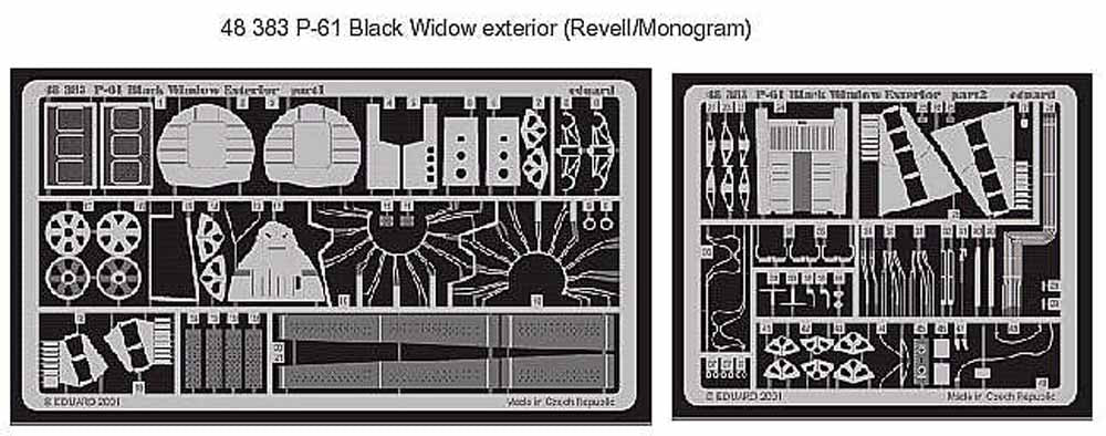 Eduard 48383 Etched Aircraft Detailling Set 1:48 Northrop P-61A/P-61B 'Black Wid