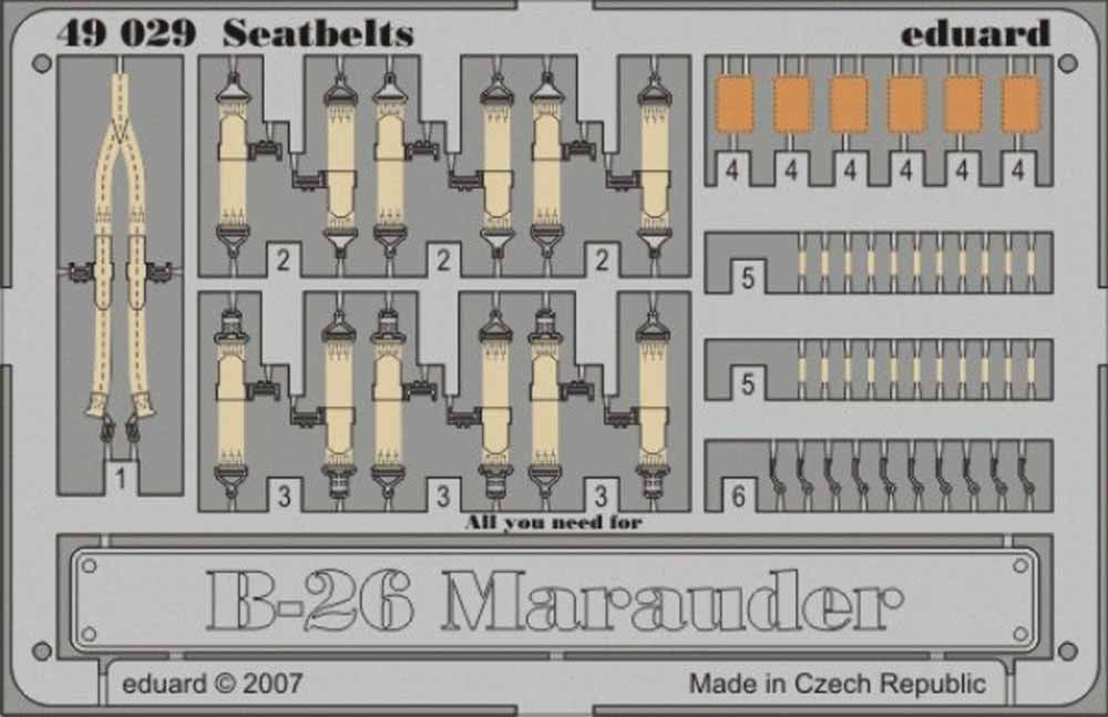Eduard 49029 Etched Aircraft Detailling Set 1:48 Martin B-26 Marauder seatbelts
