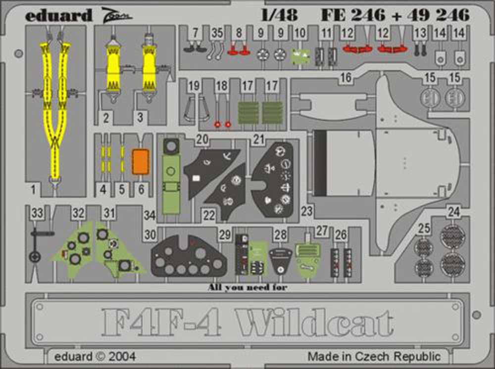 Eduard 49246 Etched Aircraft Detailling Set 1:48 Grumman F4F-4 Wildcat Pre-paint