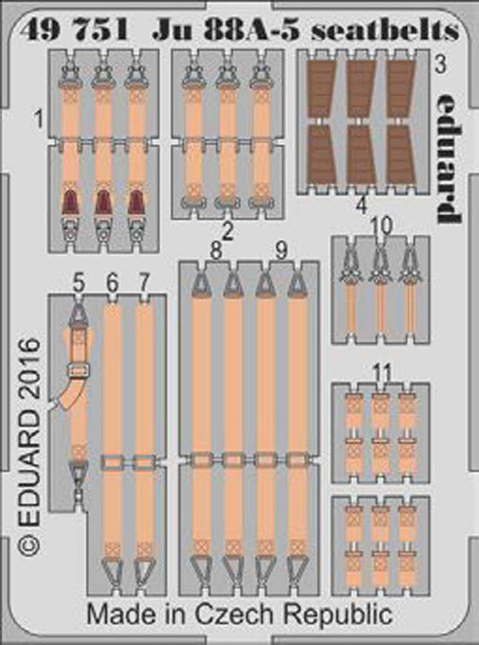 Eduard 49751 Etched Aircraft Detailling Set 1:48 Junkers Ju-88A-5 seatbelts