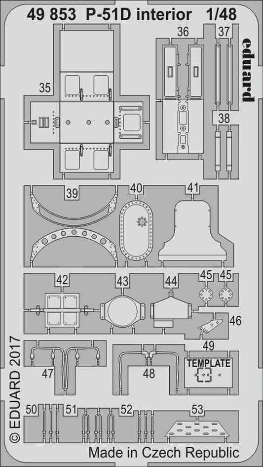 Eduard 49853 Etched Aircraft Detailling Set 1:48 North-American P-51D Mustang in