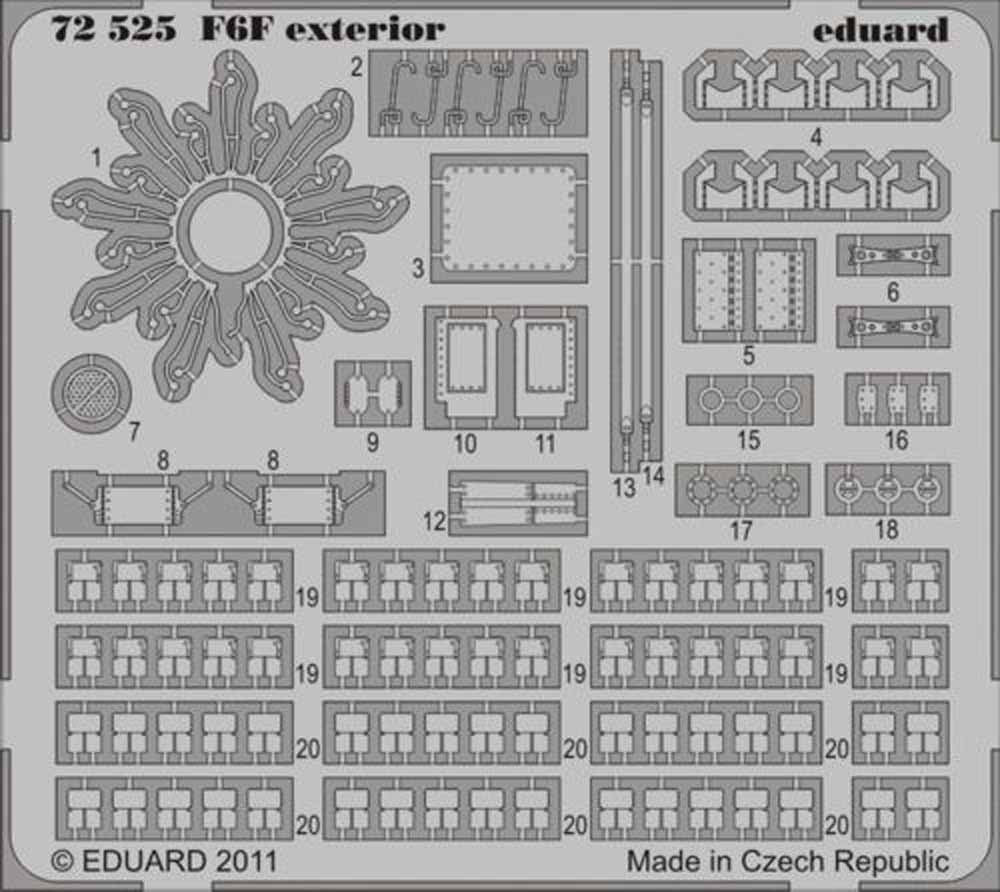 Eduard 72525 Etched Aircraft Detailling Set 1:72 Grumman F6F-3 Hellcat exterior