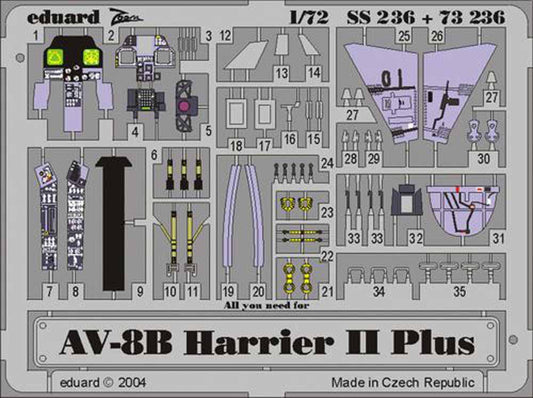 Eduard 73236 Etched Aircraft Detailling Set 1:72 McDonnell-Douglas AV-8B Harrier
