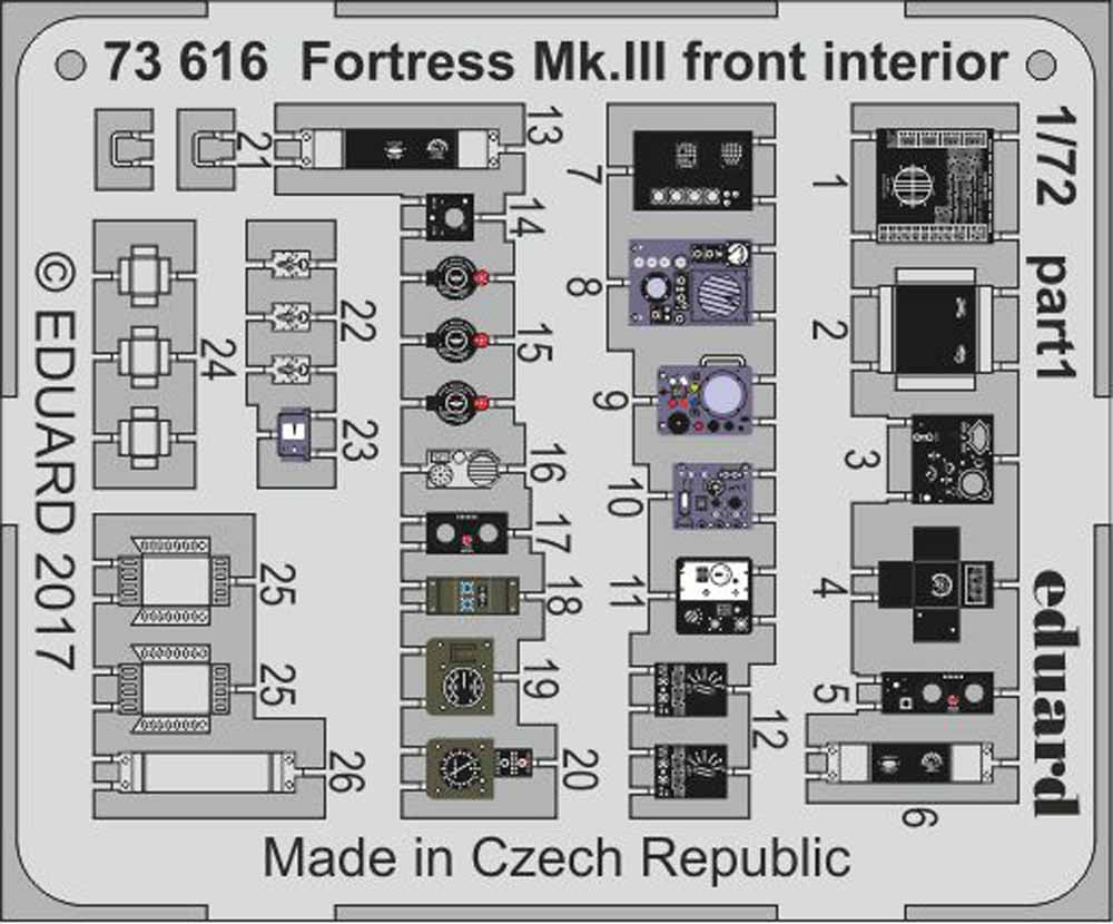 Eduard 73616 Etched Aircraft Detailling Set 1:72 Boeing Fortress MK.III front in