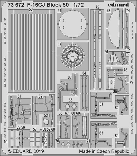 Eduard 73672 Etched Aircraft Detailling Set 1:72 Lockheed-Martin F-16CJ Block 50