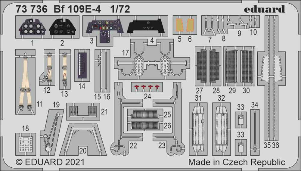 Eduard 73736 Etched Aircraft Detailling Set 1:72 Messerschmitt Bf-109E-4