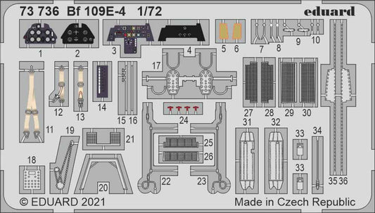 Eduard 73736 Etched Aircraft Detailling Set 1:72 Messerschmitt Bf-109E-4