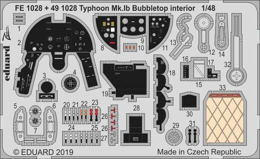 Eduard FE1028 Etched Aircraft Detailling Set 1:48 Hawker Typhoon Mk.Ib Bubbletop