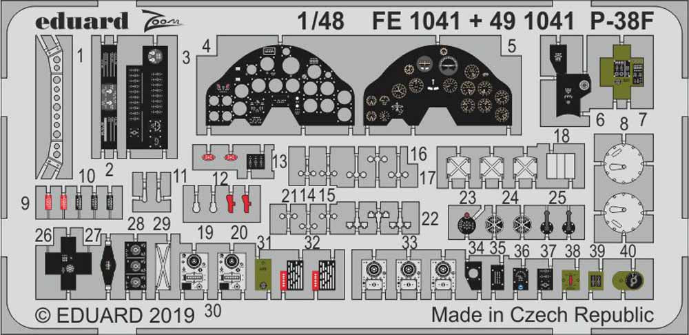 Eduard FE1041 Etched Aircraft Detailling Set 1:48 Lockheed P-38F Lightning instr
