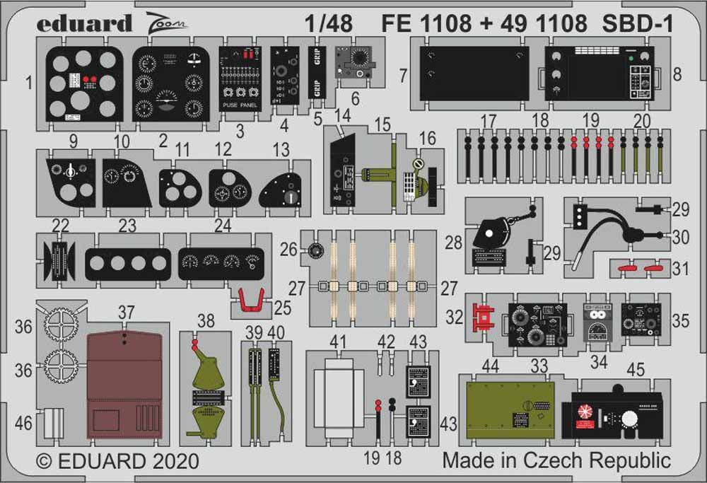 Eduard FE1108 Etched Aircraft Detailling Set 1:48 Douglas SBD-1 Dauntless
