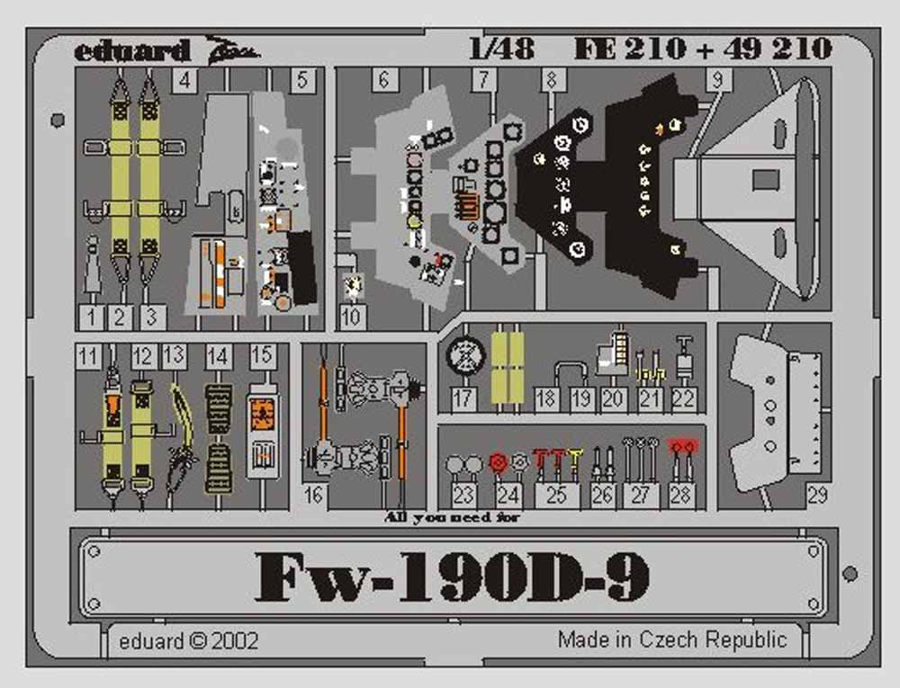 Eduard FE210 Etched Aircraft Detailling Set 1:48 Focke-Wulf Fw-190D-9 Pre-painte