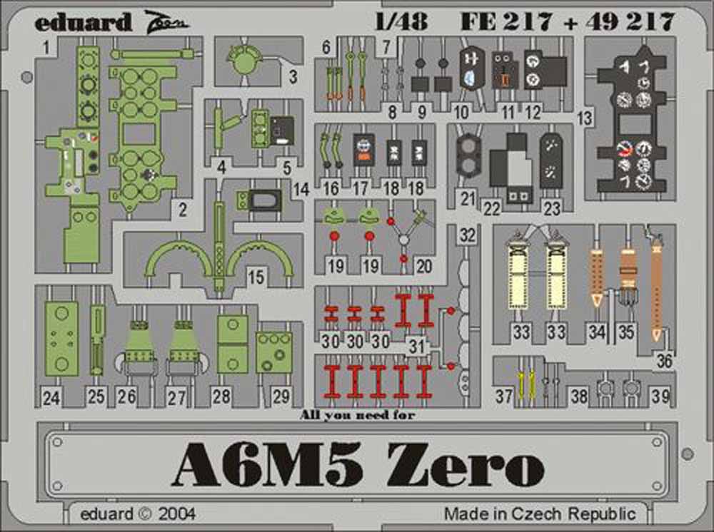 Eduard FE217 Etched Aircraft Detailling Set 1:48 Mitsubishi A6M5 'Zero' Pre-pain