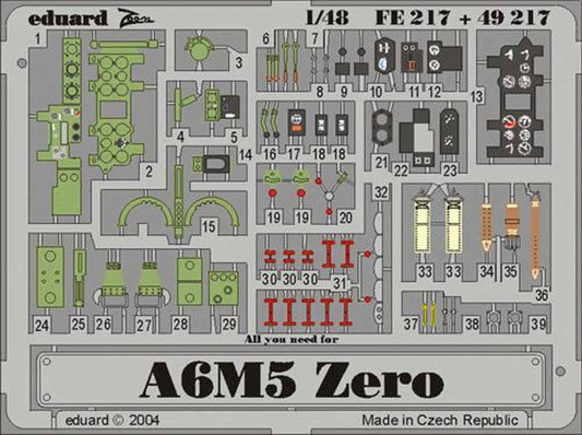 Eduard FE217 Etched Aircraft Detailling Set 1:48 Mitsubishi A6M5 'Zero' Pre-pain