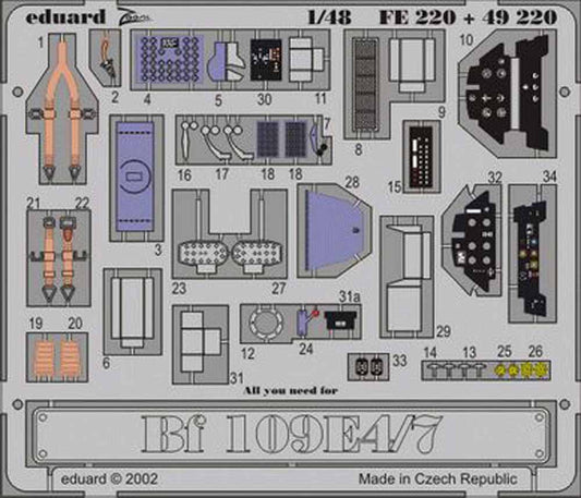 Eduard FE220 Etched Aircraft Detailling Set 1:48 Messerschmitt Bf-109E-4/Bf-109E