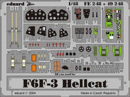 Eduard FE248 Etched Aircraft Detailling Set 1:48 Grumman F6F-3 Hellcat Pre-paint