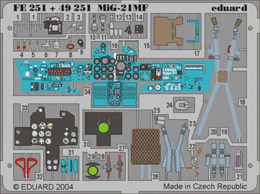 Eduard FE251 Etched Aircraft Detailling Set 1:48 Mikoyan MiG-21MF Pre-painted in