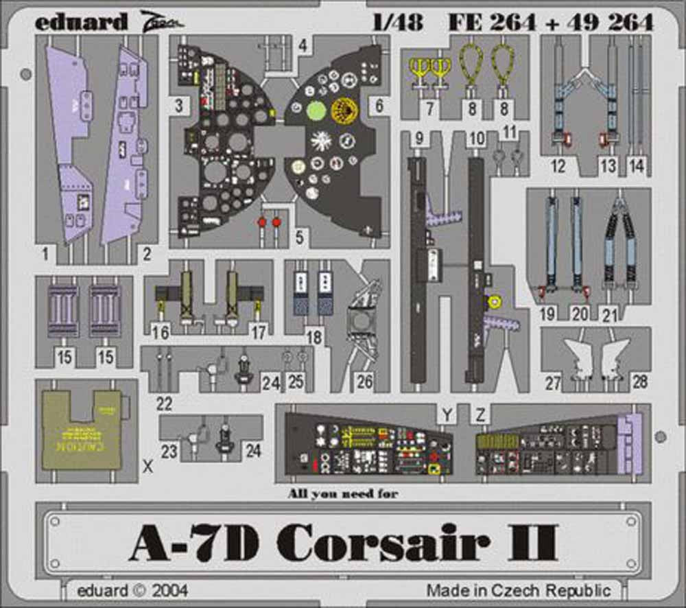 Eduard FE264 Etched Aircraft Detailling Set 1:48 Vought A-7D Corsair II Pre-pain