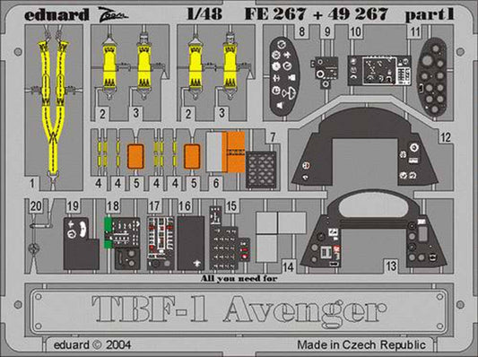 Eduard FE267 Etched Aircraft Detailling Set 1:48 Grumman TBF-1 Avenger Pre-paint